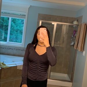 Indigo Colored Roujed Long Sleeve Top